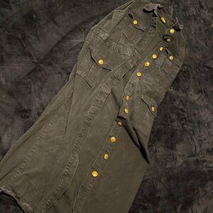 Long Dark Sleeveless Jean Dress with Gold Buttons